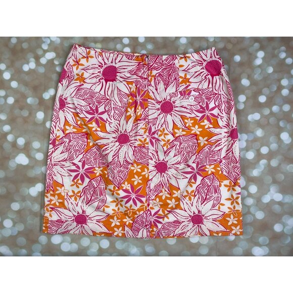 Lilly Pulitzer Size 2 White Label Floral Skirt Orange Pink Zip Back - Picture 3 of 7